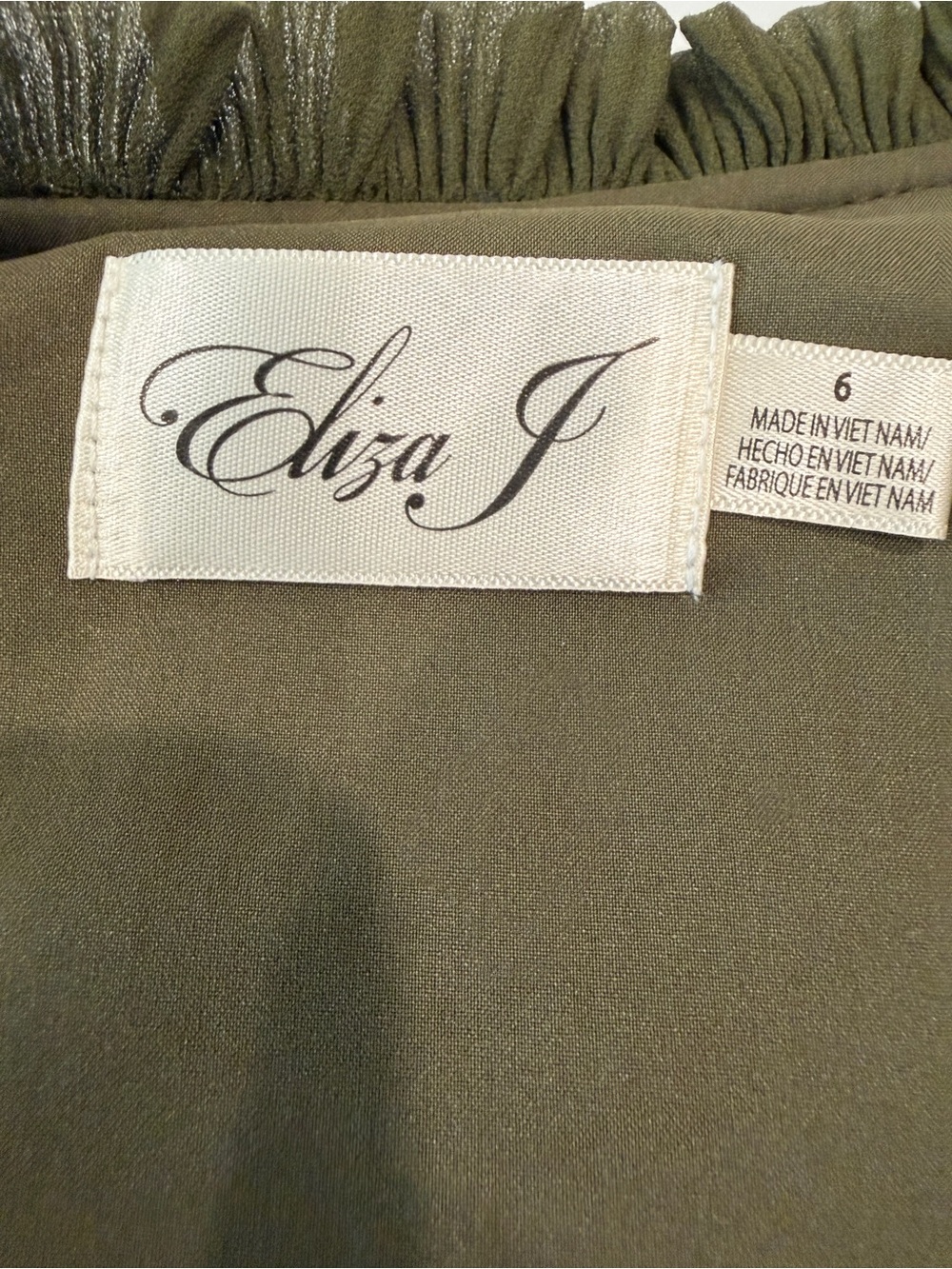 Eliza J Pleated Tie Waist Shift Dress Long Sleeve Split Neck Olive Green 6 NWT - Picture 14 of 14